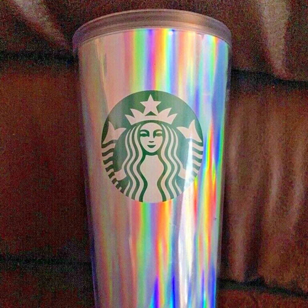Starbucks 2018 Silver Iridescent Plastic Tumbler Travel Mug Hot Cold Cup 16 oz